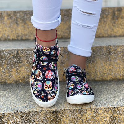 Stylish Halloween Colorful Skull Print Canvas Shoes - Comfortable Low Top Shoes