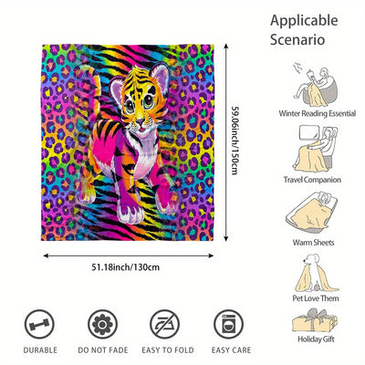 Cozy Flair: Colorful Leopard and Tiger Print Flannel Blanket for Home Decor, Travel, and Gifting - Ideal for All Ages!