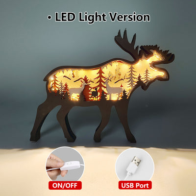 Majestic Moose and Elk 3D Wooden Art Sculpture: A Captivating Holiday Gift and Artistic Night Light for Home Decor