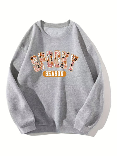 This stylish Women' Spooky Print Sweatshirt is perfect for Fall and Winter. Featuring a casual, long sleeve design with a crew neck, it is a comfortable and stylish choice for your wardrobe. Crafted with soft and breathable fabric, it is a perfect addition to any women's clothing collection.