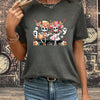 Rockin' Skulls: Women's Casual Short Sleeve T-Shirt with Halloween Guitar Pattern