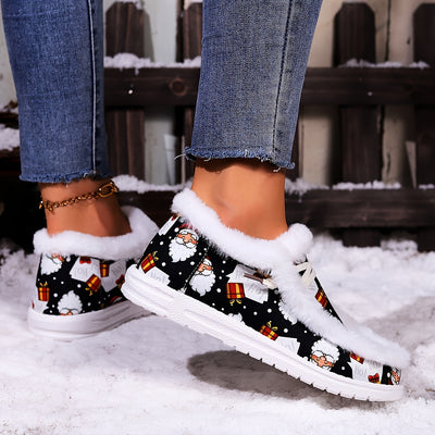 Santa's Gifted Chic: Women's Winter Fashion Skate Shoes with Festive Christmas Style in Comfortable Plush & Warm Lace-Up Flats