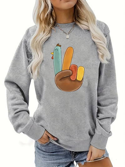 Fun and Feathery: Plus Size Casual Sweatshirt with Funny Chicken Gesture Print