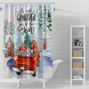 Whimsical Holiday Delight: Red Santa Claus Gnome Snowflake Snowman Shower Curtain for Festive Bathroom Decor