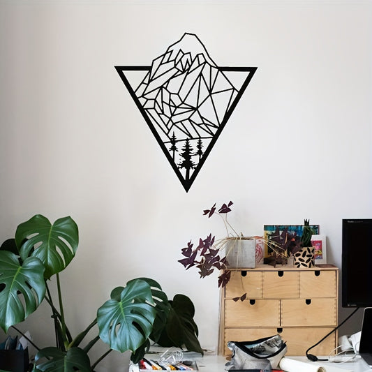 This modern metal wall art showcases a geometric mountain tree design, adding a unique and stylish touch to your living room decor. Crafted with quality materials, it's a perfect mountaineering gift for yourself or a loved one.