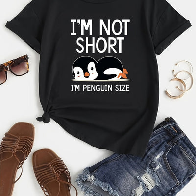 Penguin Paradise: Stylish and Playful Cartoon Print T-Shirt for Women's Casual Wardrobe this Spring-Summer!