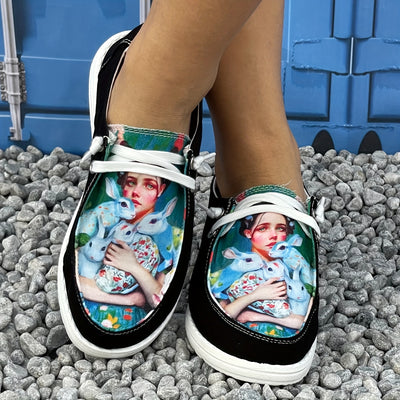 Step into Style and Comfort with Women's Cartoon Pattern Beauty Loafers: Slip-On, Comfy, Lightweight Canvas Shoes