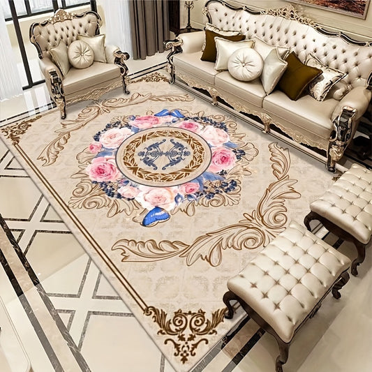 This luxurious Oriental Floral Area Rug is made of soft crystal velvet for a luxuriously comfortable feel. Its non-slip TPR base and anti-fatigue properties ensures safety and comfort, and is machine washable for easy cleaning. Get it now in 70.87 x 102.36 inches.