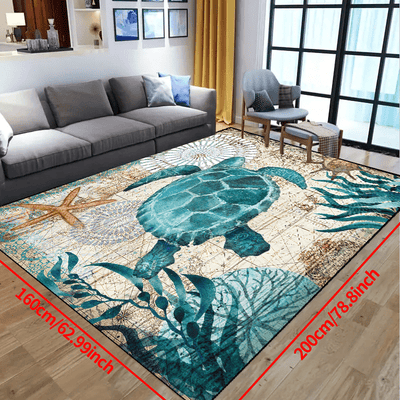 Underwater Paradise: Blue Sea Turtle Nautical Map Area Rug for Ocean-Inspired Living Spaces