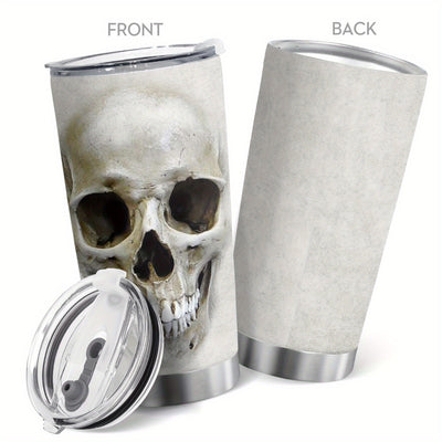 20oz White Skull Stainless Steel Tumbler Wih Splash Proof Lid Double Wall Vacuum Insulated, Mug Coffee Cup Travel, Camping, Work, Gym Hot Cold Drinks