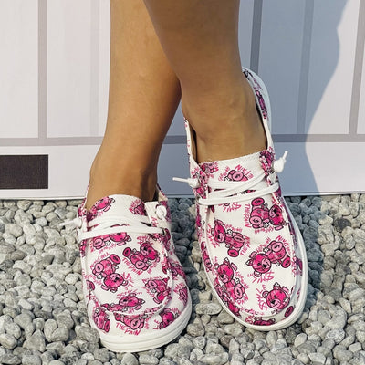 Cute Cartoon Bear Print Slip-On Canvas Shoes for Women: Lightweight and Comfortable Outdoor Comfy Shoes