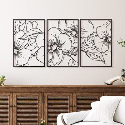 Black Floral Elegance: Enhance your Home Decor with Minimalist Single Line Metal Wall Art