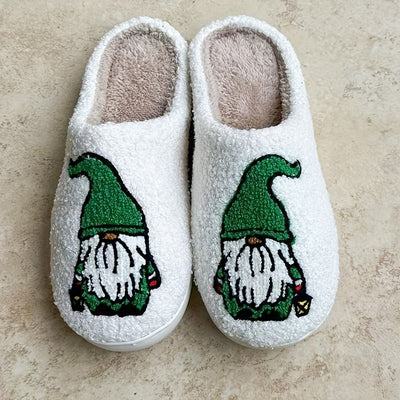 Festive Cartoon Christmas Deer Print Slippers: Slip-On, Non-Slip, Warm and Cozy Indoor Shoes