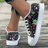 Step into Festive Fun with Women's Elf-Printed Canvas Sneakers: Casual Christmas Flat Shoes