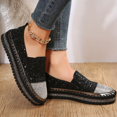 Glittering Comfort: Non-Slip Sequin Casual Sneakers for Women with Lightweight Sole and Thick Platform