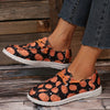 Halloween Pumpkin Pattern Women's Canvas Shoes - Casual Lace Up Low Top Flat Shoes for Comfortable Walking