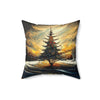 Romantic Snowy Landscape Christmas Tree On Canvas, Spun Polyester Square Pillow