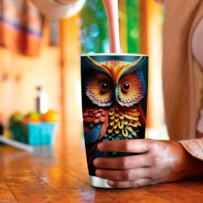 20oz Owl Patterned Vacuum Travel Tumbler: Stylish Stainless Steel Coffee Mug for Hot and Cold Beverages