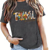 Colorful Turkey and Letter Print Crew Neck T-Shirt: A Casual and Stylish Choice for Spring and Summer Women's Clothing