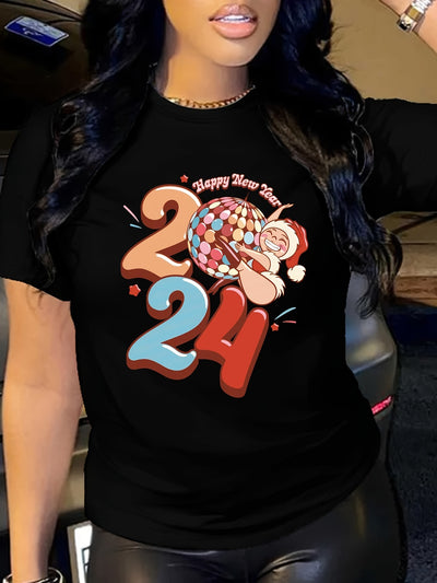 2024 Graphic Print T-Shirt: Casual, Trendy Short Sleeve Top for Women