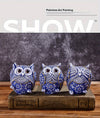 Whimsical Owls Trio: Charming Blue and White Art Decor Ornaments for a Playful Home Decor Touch!