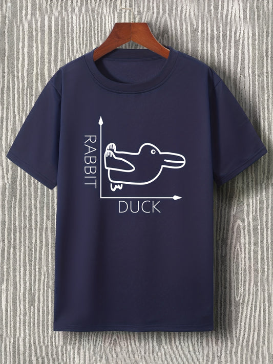 Experience ultimate comfort and style with our Creative Rabbit and Duck Pattern T-Shirt. Made with a stretchy round neck design, this tee is perfect for the summer. Stand out with the unique and eye-catching rabbit and duck print. Upgrade your casual street style game with this lightweight and breathable shirt.