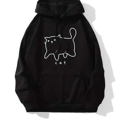 Stylish and Functional Cute Cat Print Hoodie - Women's Sweatshirt with a Versatile Drawstring Kangaroo Pocket