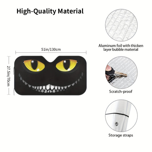 Happy Sun Protection: Foldable Black Cat Eyes Car Windshield Sunshade - Enhance Your Drive!