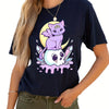 Fierce and Playful: Cartoon Cat Skull Print Crew Neck T-Shirt - Stay Cool and Stylish this Spring/Summer!