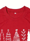 Festive Joy: Christmas Tree Print Tee - Casual Short Sleeve Crew Neck T-Shirt for Women's Clothing