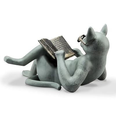 Whimsical Cat Reading Statue: Adorn Your Garden with this Charming Resin Ornament, Perfect for Patio, Yard, and Home Office Decor!