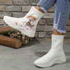 Women's Cartoon Deer Print Knit Boots: Stylish Slip-On High-Top Shoes for Casual Outdoor Comfort