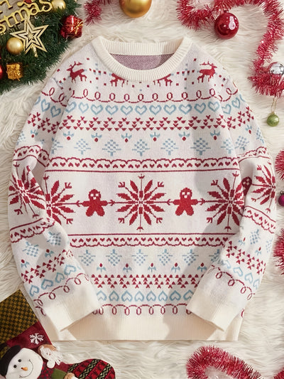 Winter Wonderland: Christmas Snowflake Knitted Pullover Sweater - Stay Cozy and Stylish This Season!