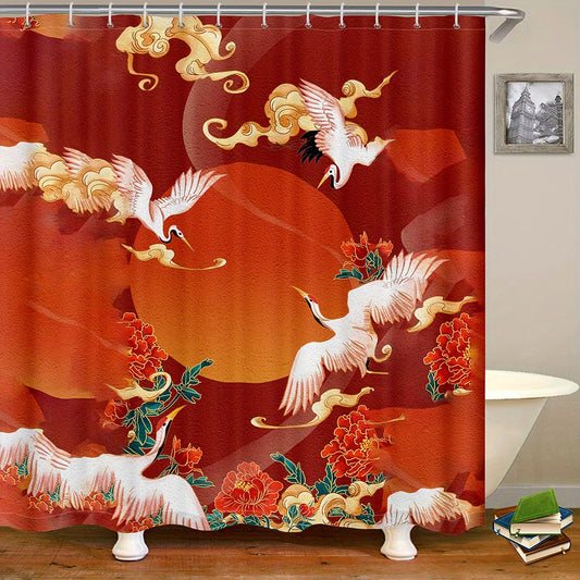 Fly Away with Elegance: Chinoiserie Flying Crane Shower Curtain