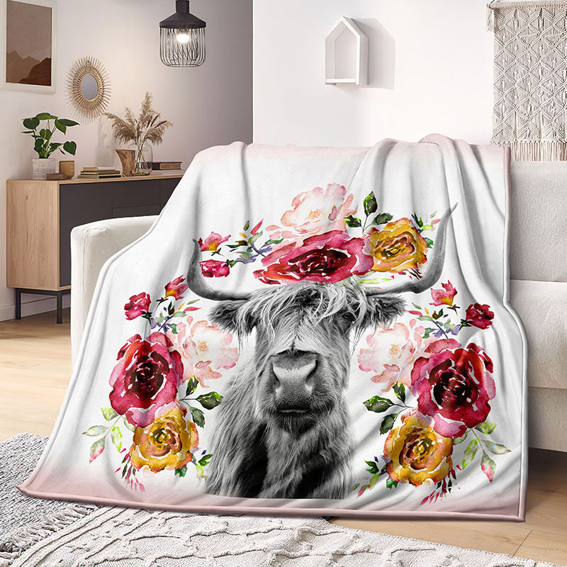 Bring a touch of Highland beauty to your home decor with this Cow Lover Blanket. Featuring a Highland Cow and Flower design, this blanket is perfect for adding a cozy, stylish touch to any room. Its light and airy construction offers warmth and comfort throughout the colder months.