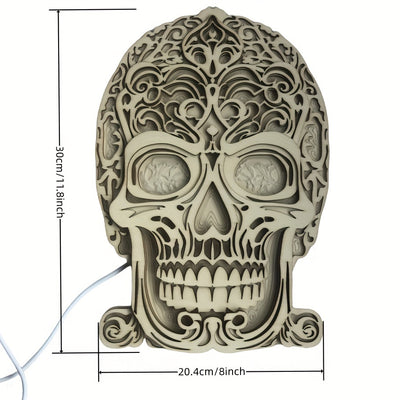 Spooky Skull Mandala: Decorate Your Space with this Halloween Day of the Dead Wooden Art Desktop Ornament