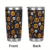 20oz Stainless Steel Halloween Pumpkin Pattern Tumbler with Lid and Straw - Double Walled Insulated Water Bottle for Cold Drinks, Perfect for Summer and Winter Travel