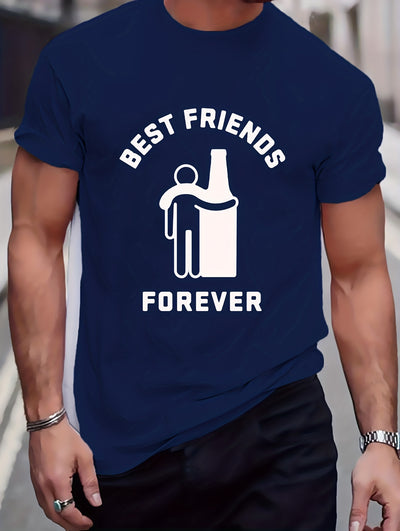 Best Friends Letter Print T-Shirt: Elevate Your Summer Casual Street Style with this Stretch Round Neck Tee Shirt