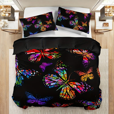 Colorful Butterfly Delight: 3-Piece Comfortable Duvet Cover Set for Vibrant Bedrooms and Guest Rooms