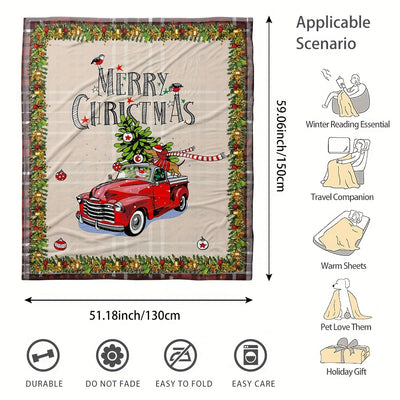 Cozy Christmas Car Flannel Blanket: The Perfect Warmth for Home, Office, Outdoor Adventures & Travel