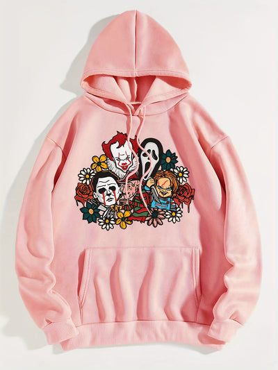 Fear-infused Style: Women's Horror Movie Print Hoodie - Embrace the Chills This Winter-Fall Season!