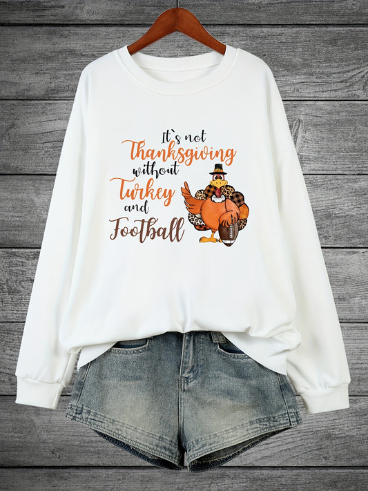 This comfortable plus-size sweatshirt features a unique Thanksgiving-themed chicken slogan print for a stylish and joyful look. Made with soft fabric, it will keep you cozy and looking chic all day long.