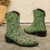 Stylish and Festive: Women's Christmas Pattern Chunky Heel Boots - Fashionable Back Zipper Dress Boots for Women's Comfort