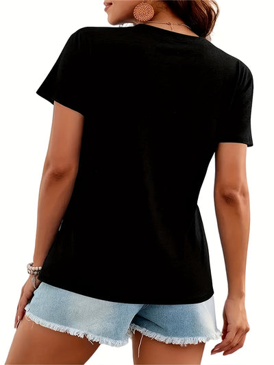 Books and Letters: Casual Crew Neck Short Sleeve Top for Stylish Women's Spring/Summer Wardrobe