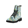 Teal Glitter Floral Boots, Glitter Stripes Martin Boots for Women