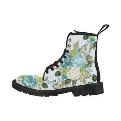 Watercolor Floral Boots, Teal Flower Bouquet Martin Boots for Women
