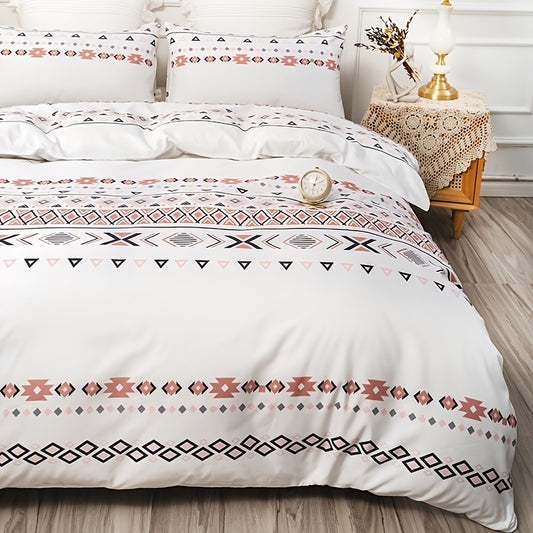 Introduce a touch of style to your bedroom with this Boho Geometric Striped Square Dot Print Duvet Cover Set. Featuring a trendy design and high-quality material, this set elevates your bedroom aesthetic while providing ultimate comfort. Transform your space with fashionable freshness and make it feel like a cozy retreat.