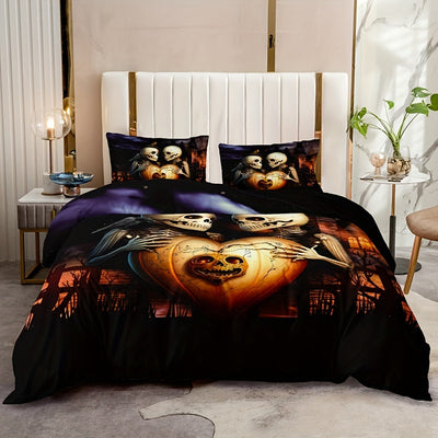 Dark Love Castle Skull Print Duvet Cover Set: Transform Your Bedroom with Gothic Fashion