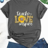 Teacher Love Inspire Letter and Leopard Print T-Shirt, Short Sleeve Crew Neck Casual Top For Spring & Summer, Women's Clothing