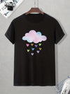 Heart Showers: Men's Colorful Cloud Print Tee for a Fun and Casual Summer Look